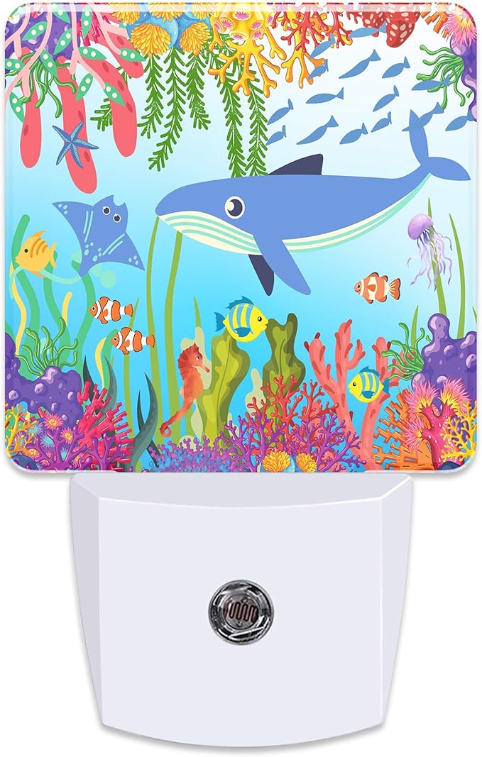 Sea Shark and Coral Plug in Night Light with Auto Dusk to Dawn Sensor,Warm Night Lights for Boys Girls Bedroom Bathroom Hallway Kids Room Gifts