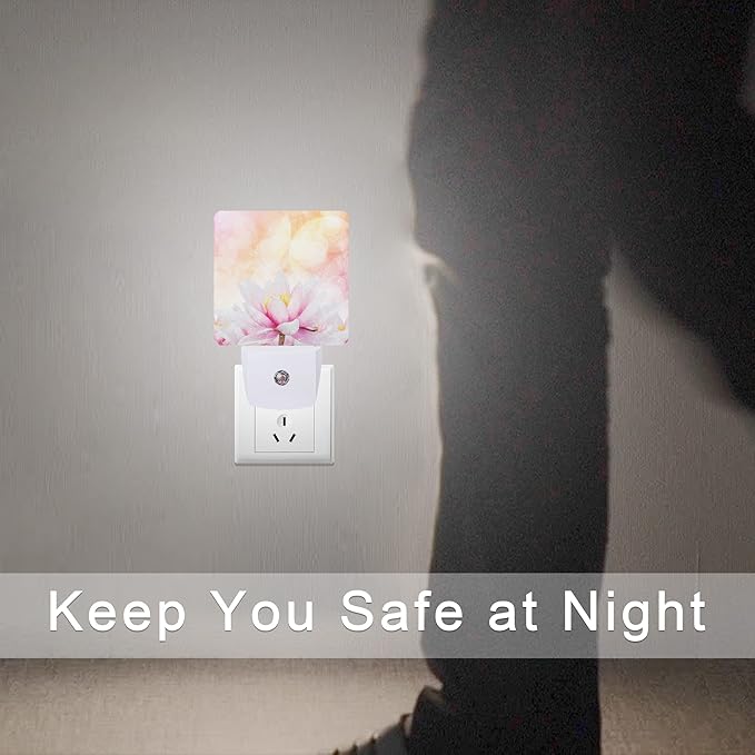 Pink Water Lily Lotus Night Light Plug-in LED Nightlights Auto Sensor Night Lamp Dusk-to-Dawn Lamp Home Decor for Nursery Children Girls Boys