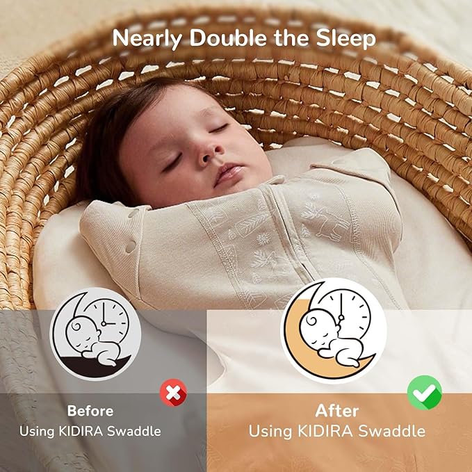 Transition Swaddle Sleep Sack, 3-6 Months, 12-18 lb, 2-Way Zipper, Moisture-Wicking Fabric, Improves Sleep, Snug Fit (Jungle and Deer)