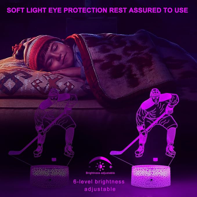 FlyonSea Kids Ice Hockey Gifts,Ice Hockey Toys 16 Color Changing Kids Night Light with Touch and Remote Control, Mens Ice Hockeys Decor Light Birthday Christmas Gifts for Kidss Boys Baby