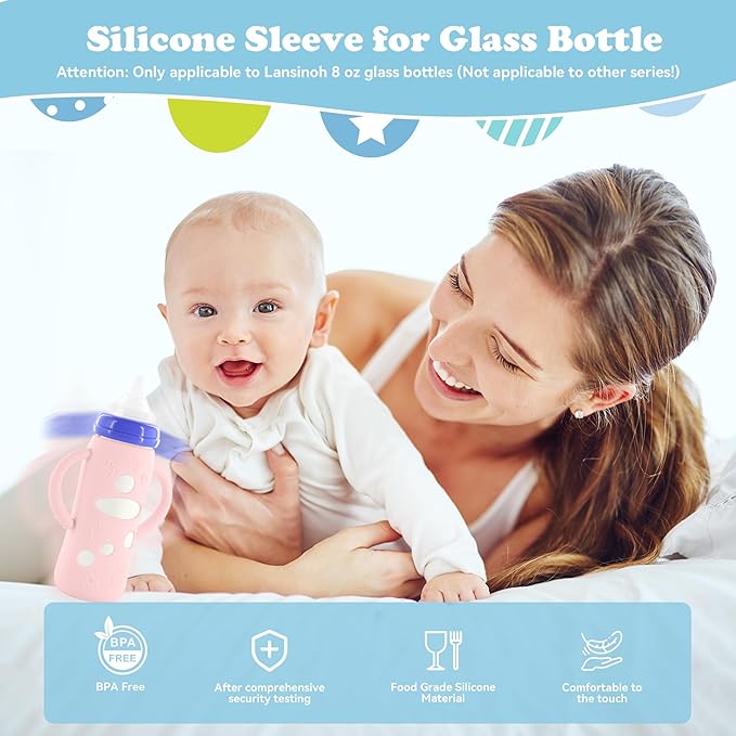 4-Pack Silicone Sleeves for Lansinoh Glass Bottles 8 oz- Starry Sky Design Baby Bottle Holder with Handles,Protectors for Lansinoh Natural Wave Glass Bottles, Anti-Scald Feeding Supplies