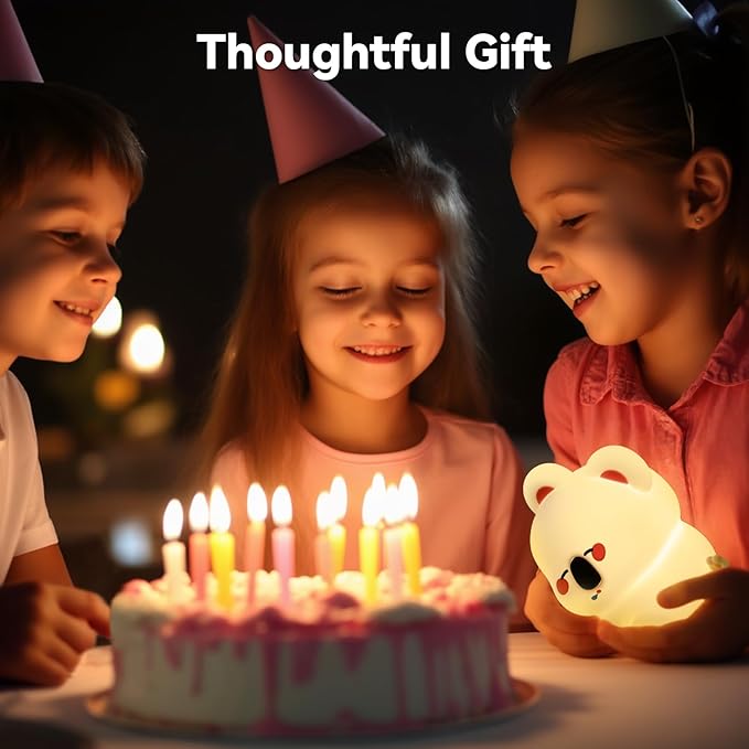 Koala Night Light for Nursery - 3 Color Changing Dimmable Baby Night Lamp, Rechargeable Touch Control with Timer, Soft Silicone Breastfeeding Nightlight for Kids, Infants, Toddlers