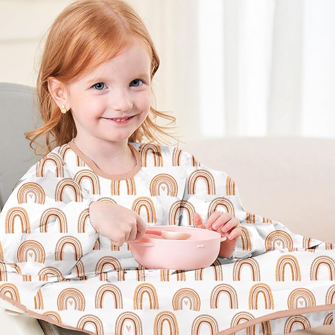 2-Pack Long Sleeve Baby Bib,Coverall Baby Bibs for Eating,Waterproof,Attaches to Highchair&Table,Ages 1 to 3 Years