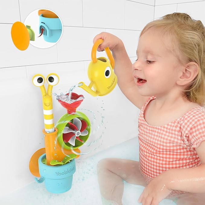 Yookidoo Toddler Baby Bath Toy (Ages 1-3) Pop-up Snail Sprinkler - Garden Adventure Set with Watering Can (Mold Free) Attach to Any Tub or Shower Fun for Bath time - Great for Boys,Girls,& Kids