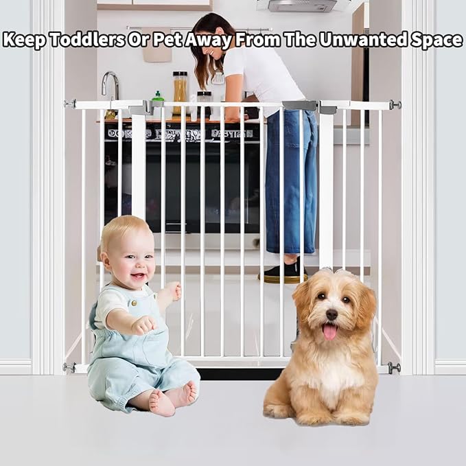 41 Inch Tall Baby Gate Auto Close Dog Gate Adjustable 29.92"-49.21" Wide Pressure Mounted Walk Through Swing Pet Gate for Doorways (White, 29.92"-49.21" Wide)