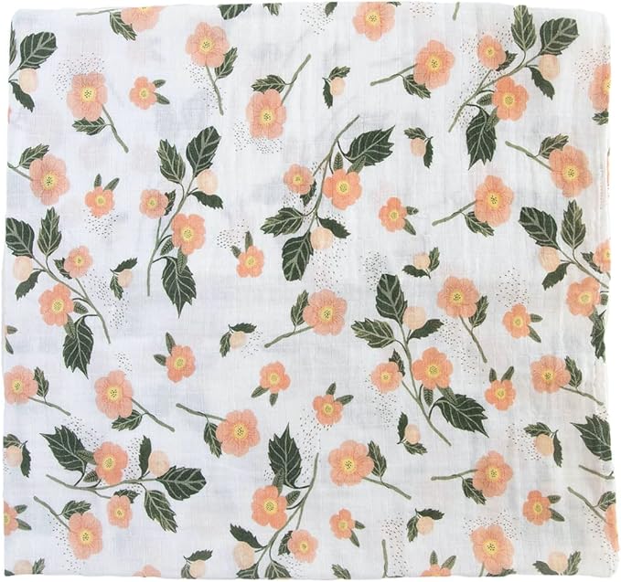 RED ROVR 100% Certified Organic Cotton Muslin Swaddle | Newborn Receiving Blanket | Boy, Girl, Unisex | Soft, Lightweight, Breathable | Burping, Nursing, Swaddling | 44"x44" | Blushing Bloom