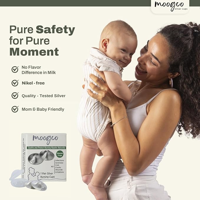 The Original Silver Nursing Cups - Nipple Shields for Breastfeeding Newborn - 999k Nipple Cups - Tri-Laminate Silver - Silver Nipple Covers Breastfeeding - 999k (X-Large)