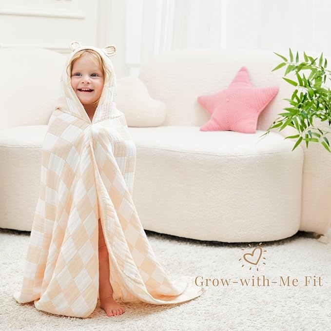 Ultra-Soft Muslin Toddler Hooded Towel - 55x 28 Inches, Ideal for Bath & Beach, Suitable for Both Boys & Girls from Newborns to Toddlers