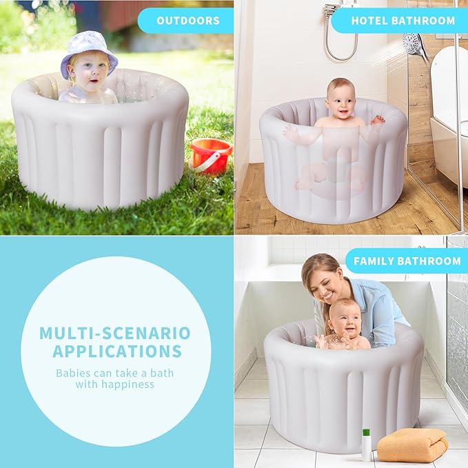 Inflatable Baby Bath Seat for Sitting Up XL, Inflatable Soft Tub for 6-24 Months, Anti - Collision with Temperature Sensing, Portable Toddler Bath Support for Home & Travel