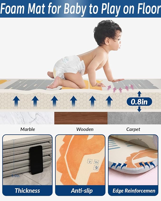 Thick Play Mat for Baby, 79x71 Playpen Mat Waterproof 0.8 Inch XPE Large Playmat for Toddler, Crawling Foldable Reservible Kids Foam Playmat Cushioned Floor Indoor Outdoor