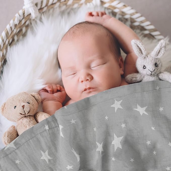 Soarwg Kids Baby Blanket Unisex Newborn, Super Soft Nursery Minky Blankets with Muslin Cotton for Boys Girls, Toddler Baby Nursery Bed Blanket Shower Gifts, 30 x 40 Inch