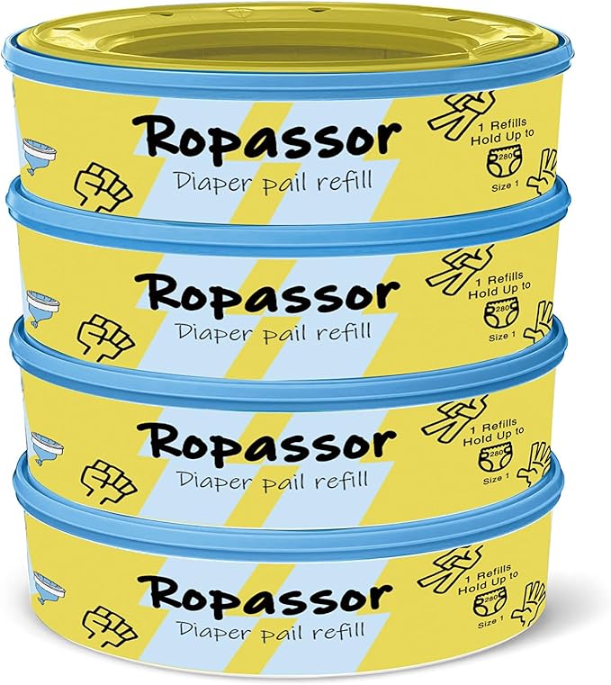 Diaper Pail Refill Bags for Genie Complete/Expressions & Munchkin Step Diaper Pail (1120count) 4 Packs, 7-Layer Odor-Absorbing, Disposable Diaper Poop Bags, Baby essentials