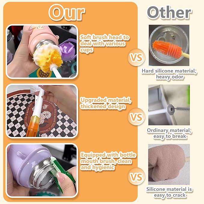 Multifunctional 5-in-1Cleaning Brushes for Household use Detachable Long Handle Cup Brush+ 2 Hooks,Applicable to Bottle Brush Cleaner, Straw Cleaner Brush,Detail Brush for Cup Lid Gap