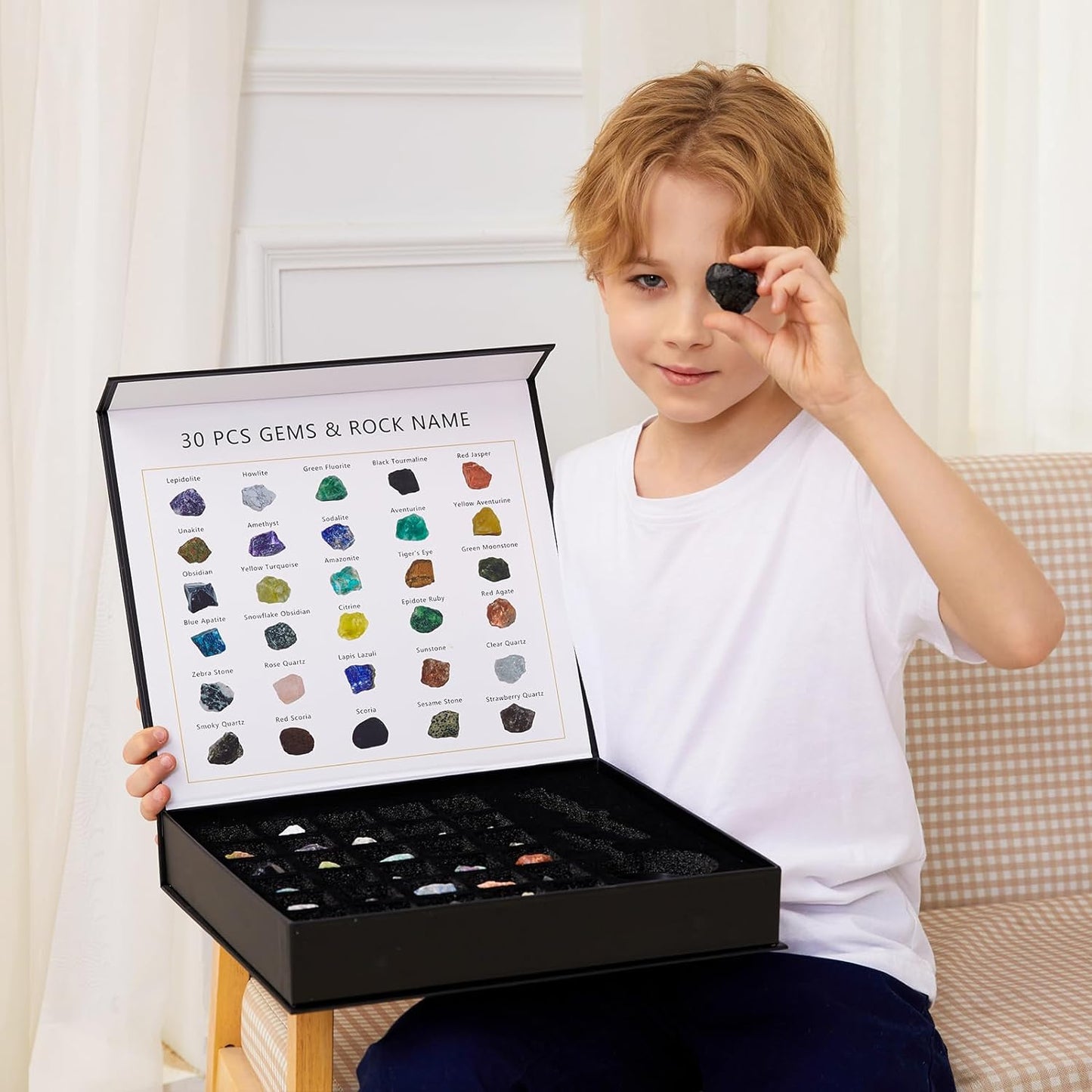 Rock Collection for Kids - 30 Pcs Rocks, Gemstones & Crystals Kit with Learning Guide,Mineral Education Set Geology Science STEM Toys, Earth Science Activity,Gifts for Boys & Girls