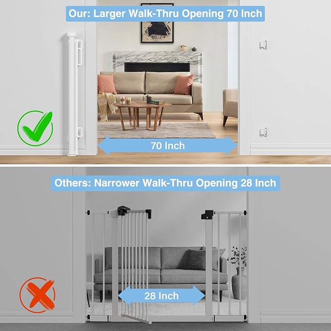 PRObebi Retractable Baby & Dog Gate - Extends to 72" Wide, 34" Tall, for Stairs, Doorways, Hallways & Outdoor Use