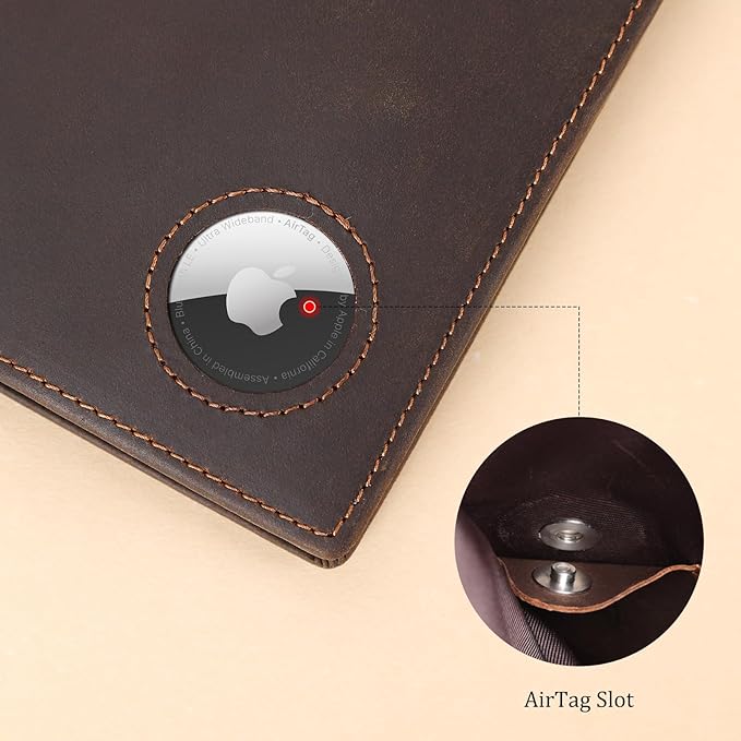 Polare Luxury RFID Blocking Leather Passport Holder Travel Wallet For Men and Women (Dark Brown with AirTag Slot)