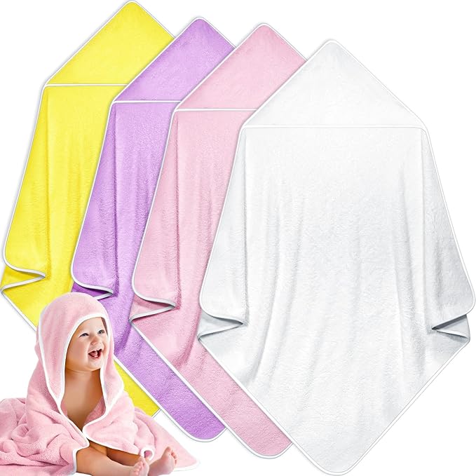 Reginary 4 Pack Baby Hooded Towels Coral Fleece Baby Bath Towels 30 x 30 Inch Soft Absorbent Hooded Bath Blanket for Newborn Toddler Infant Boy Girl Shower Gift Supplies (Pink, Purple, Yellow, Beige)