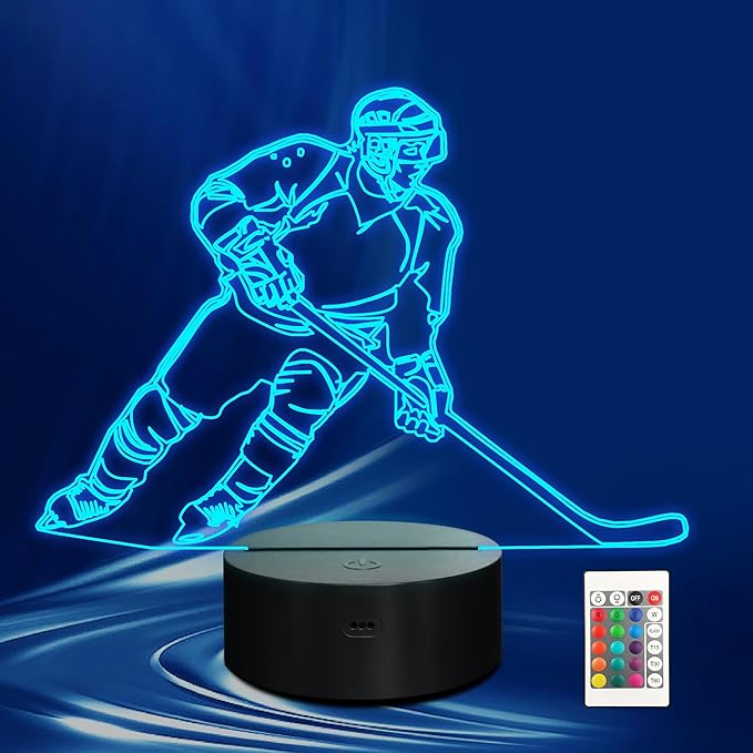 Hockey Gifts, 3D Rangers Hockey Lamp with 16 Color Changing Remote Control and Timer, Perfect Christmas and Birthday Gift for Rangers Hockey Lovers Boys Kids Teens