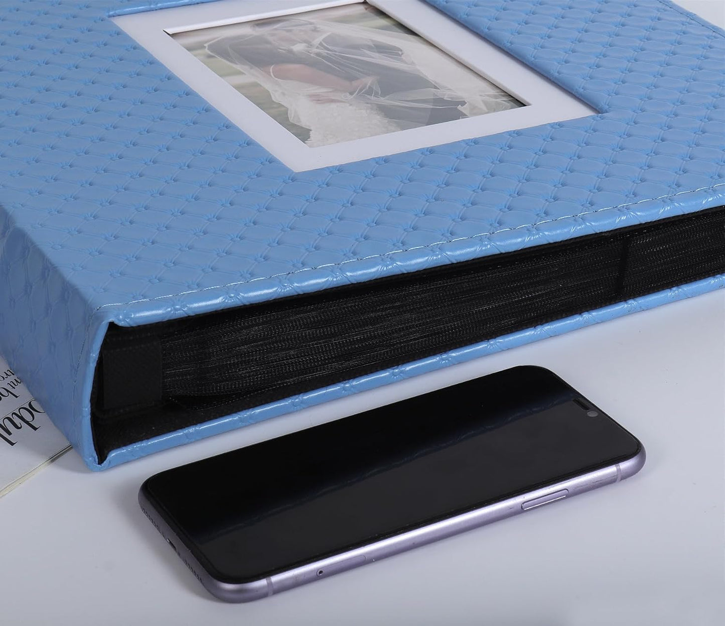 RECUTMS Photo Album 4x6 600 Photos Black Inner Page Button Grain Leather Large Capacity Pockets Pictures Album Birthday Christmas Wedding Anniversary (Blue)