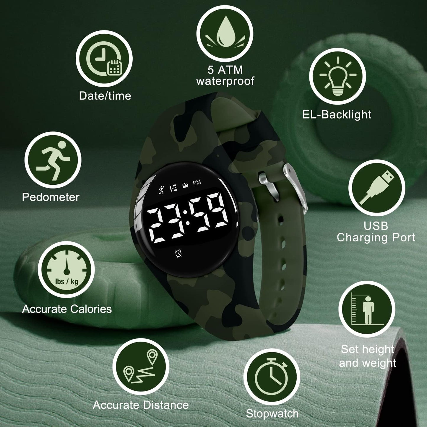 Kids Watches for Girls Boys Digital Sport Watch with Step Counter Pedometer Vibration Alarm Clock, No App Waterproof Fitness Tracker Kids Watch Boys Girls Teens Students Ages 5-16