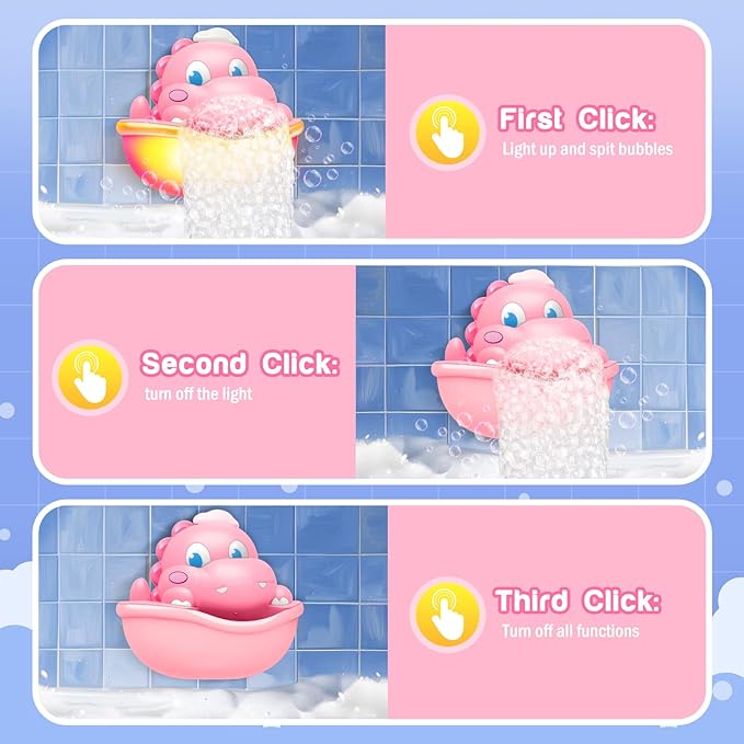 Dinosaur Baby Bath Toys Light Up Bath Bubble Machine with Colourful Light Bathtime Shower Bath Toys for Kids Ages 1-3 4-8 Birthday Gift Easter Basket Stuffers for Toddler Boys Girls