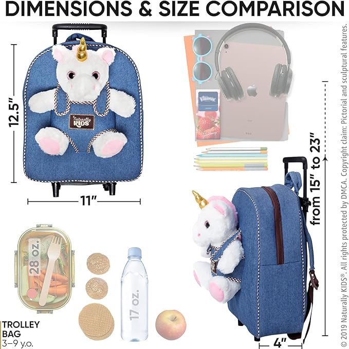 Toddler Luggage for Girls w Unicorn Toys, Kids Rolling Backpack for Girls, Toddler Suitcase, Gifts for 3 4 5 6 Year Old