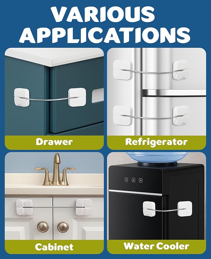 4 Pack Cabinet Locks Baby Proofing, Maveek Child Proof Drawer Locks Dual-Button White Fridge Lock Toilet Closet Dresser Kitchen Refrigerator Door Window Latch For 0-24 Month Infant Safety