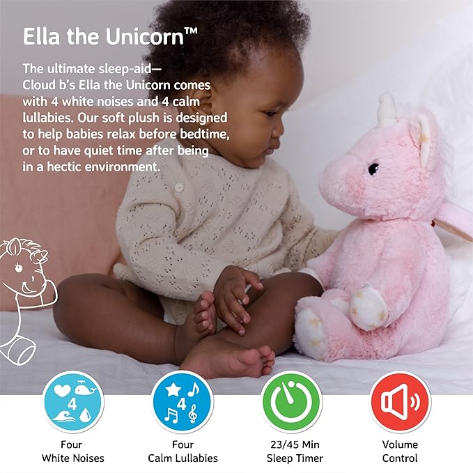 Cloud b Sound Machine with White Noise Soothing Sounds | Cuddly Stuffed Animal | Adjustable Settings and Auto-Shutoff | Ella The Unicorn