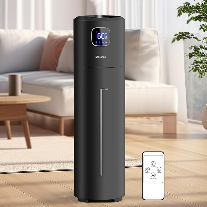 Large Humidifiers for Bedroom, 9L/2.5Gal Ultrasonic Cool Mist, Easy Clean with 350ML/H Large Mist Speed, Quiet Tower, Suitable for Kids Room Plant Yoga (Black)