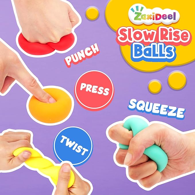 Mini Slow Rising Stress Balls 24 Pack, Stretchy Squishy Ball for Anxiety Relief, Fidget Toys Classroom Supplies for Student Teacher, Travel Sensory Toys for Kids Adults