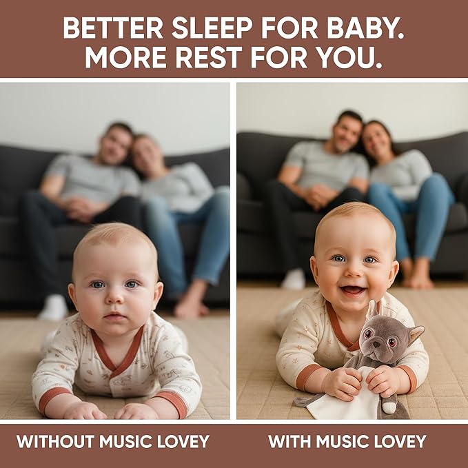 Baby Sleep Soother Taupe Bulldog Plush with Heartbeat & Lullaby Sounds, 4-in-1 Sound Machine, Security Blanket & Pacifier Holder, Baby Registry Essential & Christmas Gift for Newborns & Infants