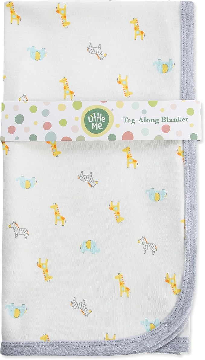 Little Me Blankets for Baby Gender Neutral Swaddling Receiving Blanket, Ivory Safari, 30 x 27 Inches