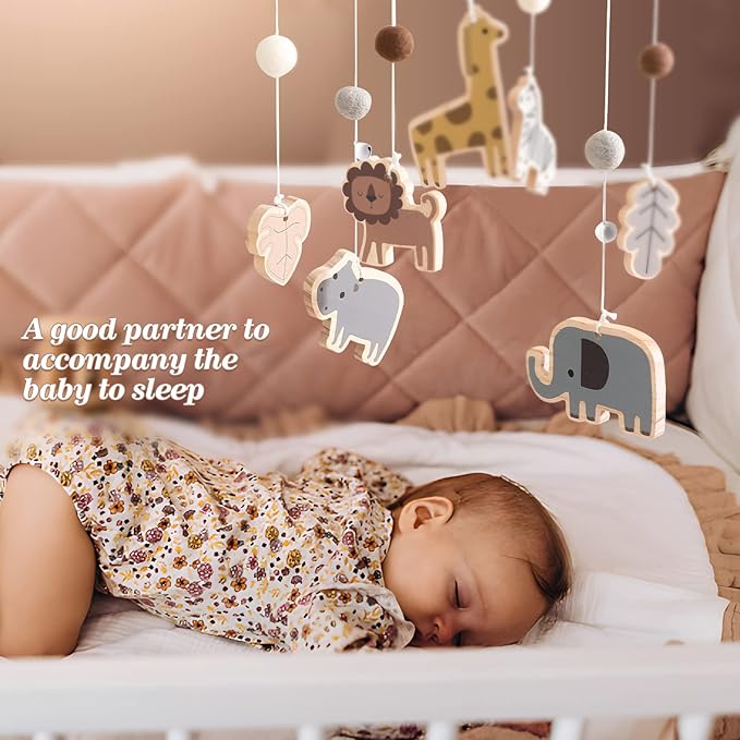 Baby Mobile for Crib, Crib Nursery Mobile for Boys Girls, Boho Animals Nursery Decor Soothe Toy Baby Shower Set for Infant Bedroom Hanging Decoration Toy