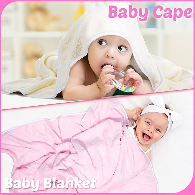 Reginary 4 Pack Baby Hooded Towels Coral Fleece Baby Bath Towels 30 x 30 Inch Soft Absorbent Hooded Bath Blanket for Newborn Toddler Infant Boy Girl Shower Gift Supplies (White, Pink)