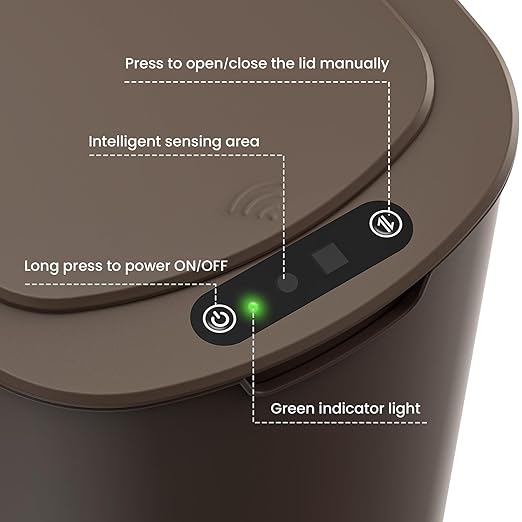 Cesun Motion Sensor Trash Can, 5 Gallon Automatic Bathroom Garbage Can with Lid, Touchless Smart Plastic Slim Wastebasket for Bathroom, Office, rv, Bedroom, Living Room, Brown
