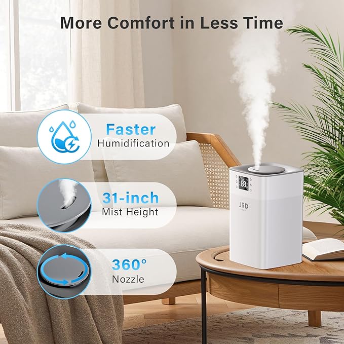 JRD 4L Humidifiers for Bedroom, Cool Mist Humidifier for Large Room, 40H Runtime, 360° Nozzle, Night Light for home