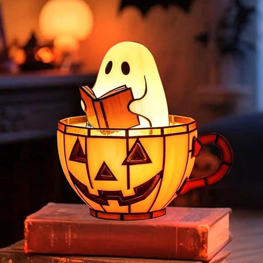 Cute Pumpkin Ghost Reading Book Lamp, USB Cute Spooky Night Light - Halloween Decor, Light Up Pumpkin Ghost Nightlight for Bathroom, Reading, Kids Room Gift