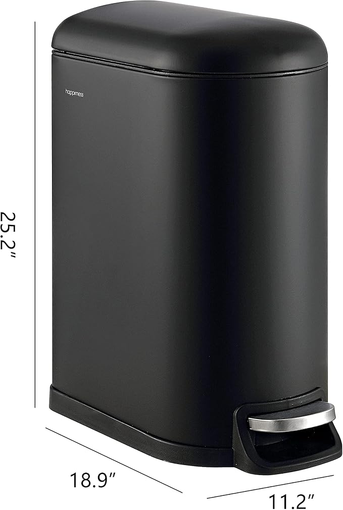 happimess HPM1010B Roland 10.6-Gallon Step-Open Trash Can with Soft-Close Lid, Modern, Minimalistic, Fingerprint Proof for Home, Kitchen, Laundry Room, Office, Bedroom, Bathroom, Black