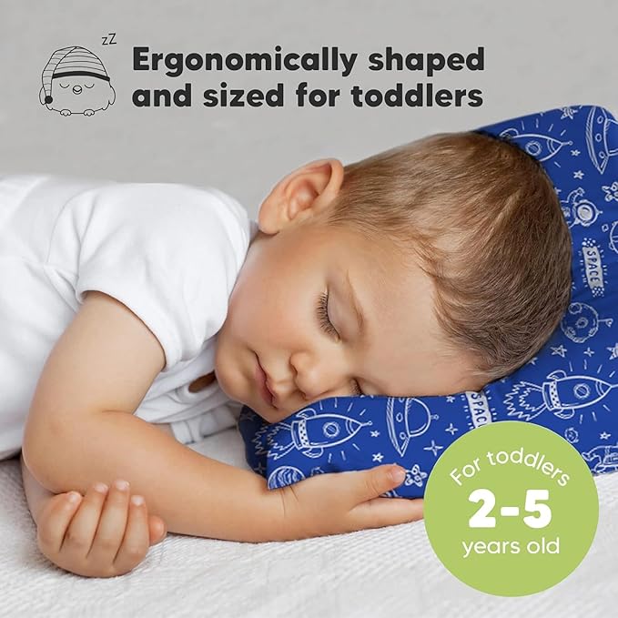 Toddler Pillow with Pillowcase - 13x18 My Little Dreamy Kids Travel Bed Pillows for Sleeping, Organic Cotton Small Pillowcase, Soft & Breathable, Machine Washable,Toddlers 2-5 Years Old(Off to Space)