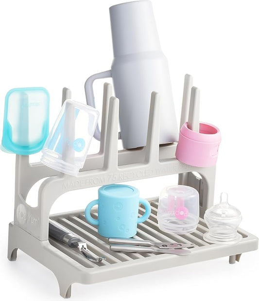 PopYum Seattle Gray Space Saving Drying Rack from 100% Recycled Bottles, countertop for Baby Bottle, Plastic Bags, Cups, Glass, tumblers, Compact