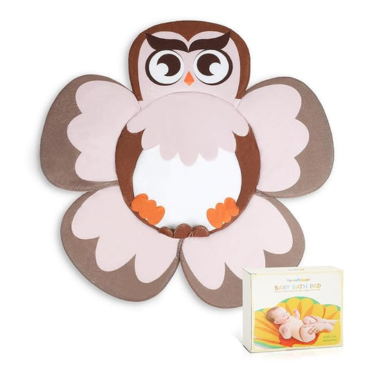Baby Bath Pad for Infant Bathtub Sink, Non-Slip Flower Bathtub for Infants 0-6 Months, Soft Baby Sink Bath Cushion for Babies Bath Time, Newborns Bath Essentials Must Haves-Owl