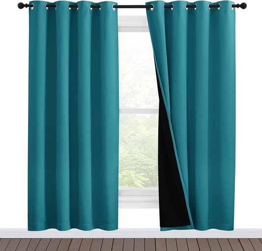 NICETOWN 100% Blackout Window Curtain Panels, Full Light Blocking Drapes with Black Liner for Nursery, 78-inch Drop Thermal Insulated Draperies (Peacock Teal, 2 Pieces, 55-inch Wide Per Panel)