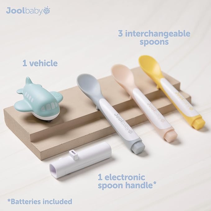 Jool Baby Musical Baby Spoons, 3 Spoons + Plane with Fun Sounds - Multi-Stage Spoon for Infant Feeding & Training Babies 6+ Months to Self-Feed