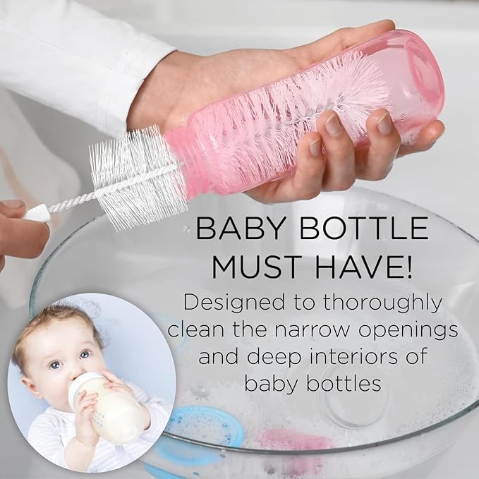 LOLA Bottle Brush Cleaner, 4 Pack, Durable Fiber Bristles Around Twisted Wire with Gripper Handle & Storage Hang Hole, Dishwasher Safe