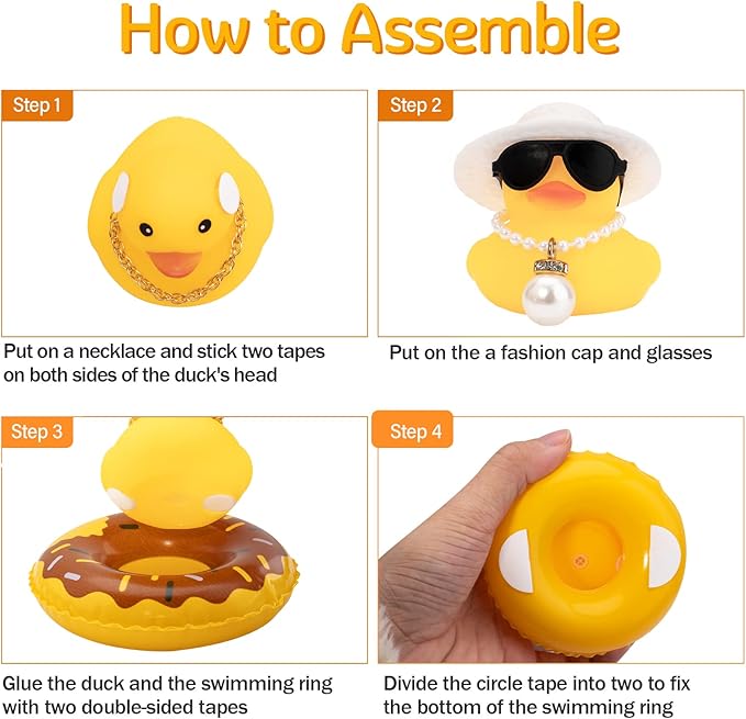 wonuu Car Rubber Duck, Yellow Duck Decoration Dashboard with Sun Hat Swim Ring Necklace Sunglasses for Car Dashboard Decorations