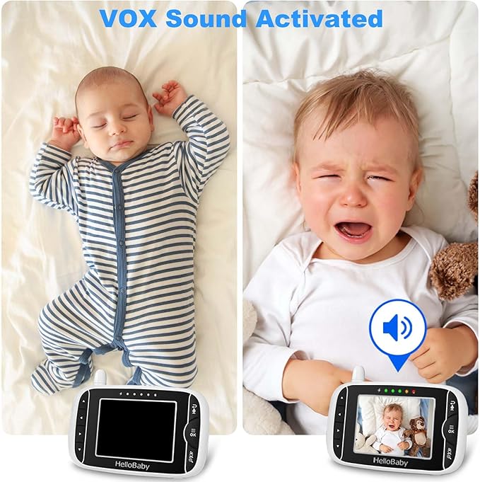 Video Baby Monitor with Camera and Audio, 3.2Inch LCD Display, Infrared Night Vision, Two-Way Audio and Room Temperature Monitoring,Lullaby,Sound Activated Screen