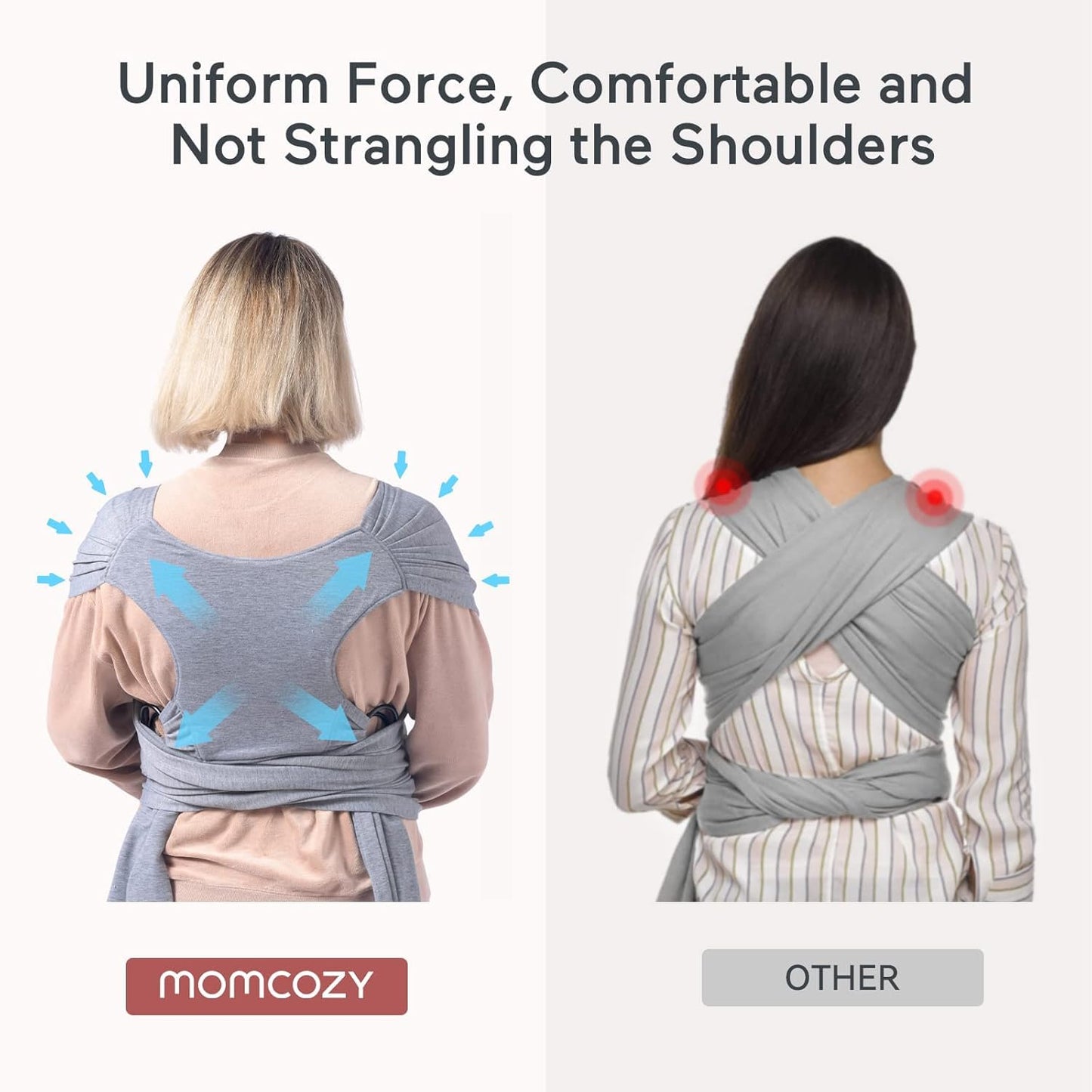Momcozy Baby Wrap Carrier, Easy to Wear Infant Carrier Slings, Lightweight Hands Free Baby Sling, Adjustable Baby Carriers for Newborn to Toddler 8-35 lbs, Grey