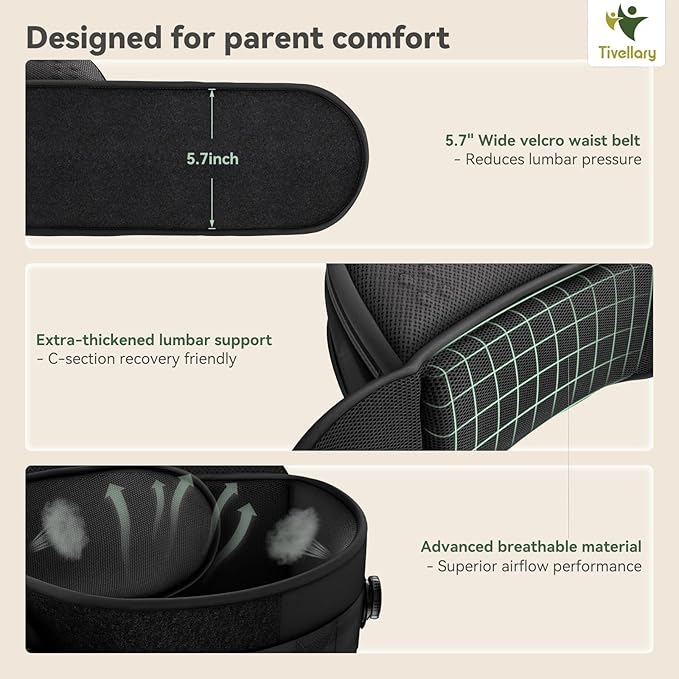 Baby Carrier with Hip Seat, Parent-Approved Baby Hip Carrier & Toddler Carrier, Comfortable Wide Waist & Lumbar Support, Thick Seat with Storage, Adjustable Knob, Supports 44lbs, Black
