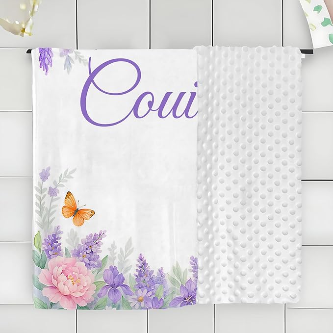 Personalized Baby Blankets for Girls & Boys - Super Soft Easter Blanket with Thick Double-Layer Dotted Backing, Personalized Baby Gifts for Baby Shower from Grandma (Purple-Yellow, Customize Now)