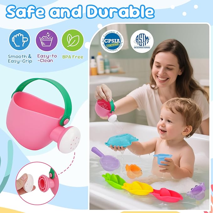 Fajiabao Baby Bath Toys for Kids Ages 1-3 Toddler Bath Toys Mold Free for 12+ Months Bathtub Beach Sand Pool Water Table Toys for 1 2 3 4 5 6 Years Old Boys Christmas Birthday Gifts (9 PCS)
